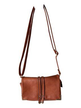 Cognac Brown Crossbody Bag Gold Hardware Vegan Leather Purse (2645-1)